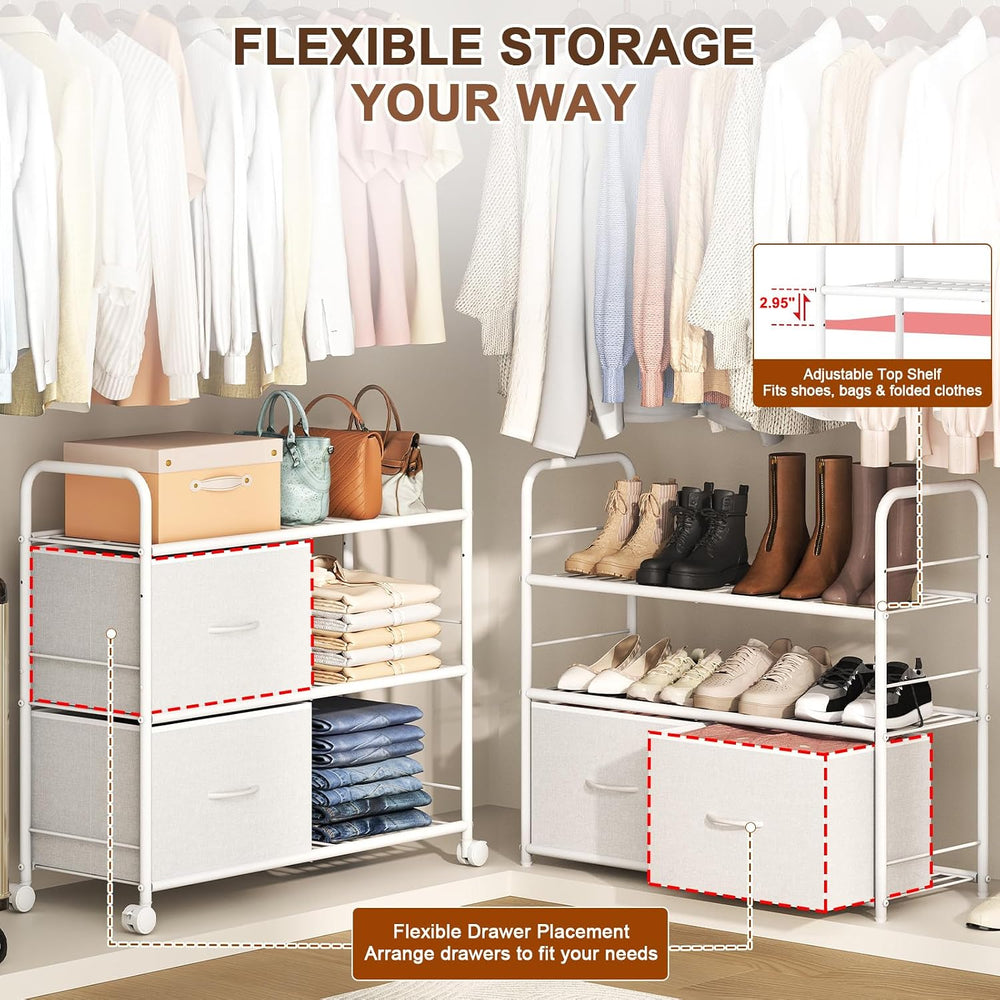 Metal Closet Organizers and Storage with Fabric Drawers, 3-Tier Heavy Duty