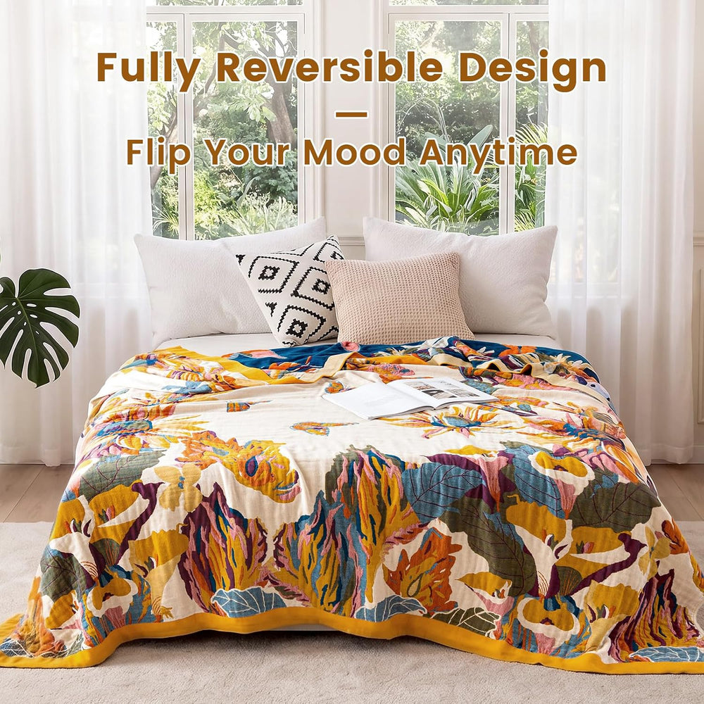 MSGKV Boho Throw Blanket 90"x90" Cotton Blanket for Bed, Queen Size...