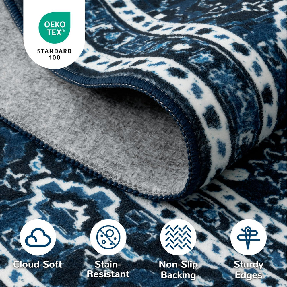 Lessymo Area Rugs 10x14 Living Room, Washable Large Rug Bedroom, Blue White
