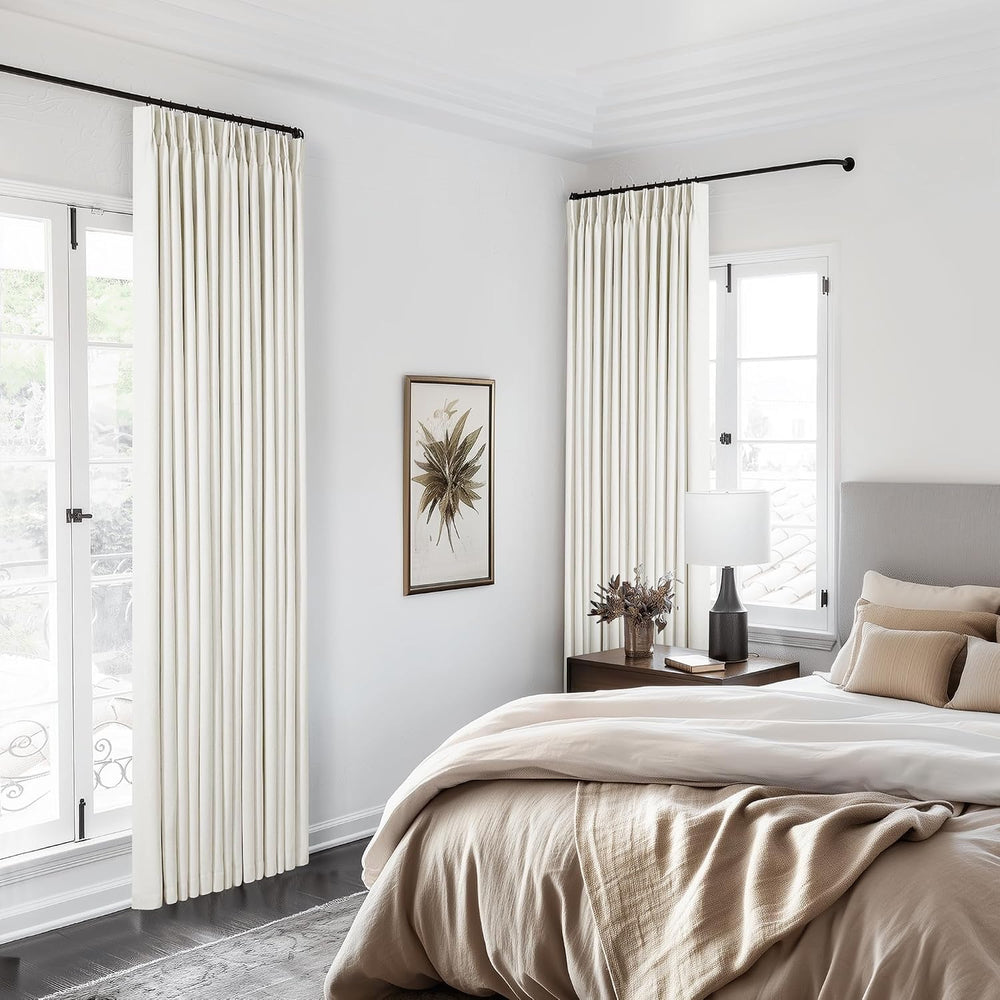 TWODRAPES 102 Inches Long Pinch Pleated Linen Blackout Curtains for Bedroom