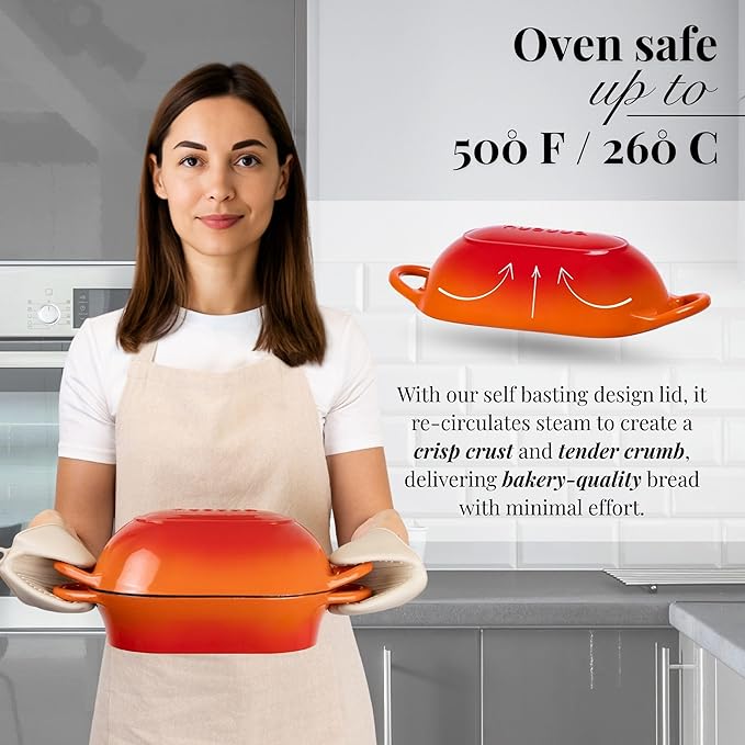 Dutch Oven For Sourdough Bread Baking – Enamelled Cast Iron Bread Loaf Pot –