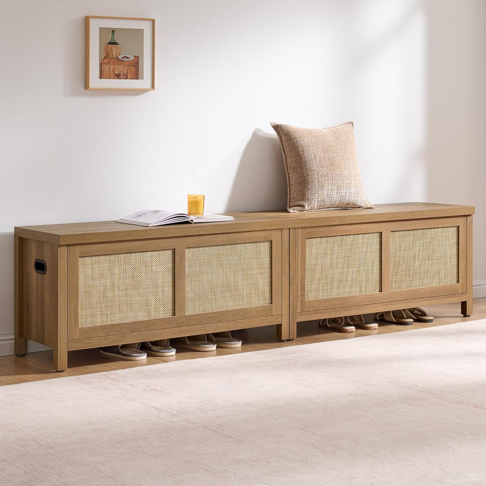 SICOTAS Rattan Storage Chest 39.4" Storage Bench for Bedroom | Boho Stor...