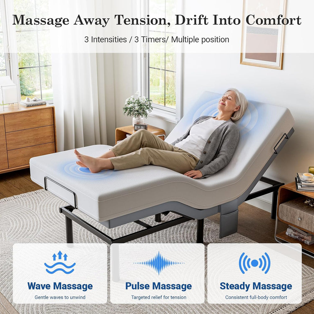 Adjustable Bed Frame Twin XL with Massage, Electric Bed Base Frame with Adjus...