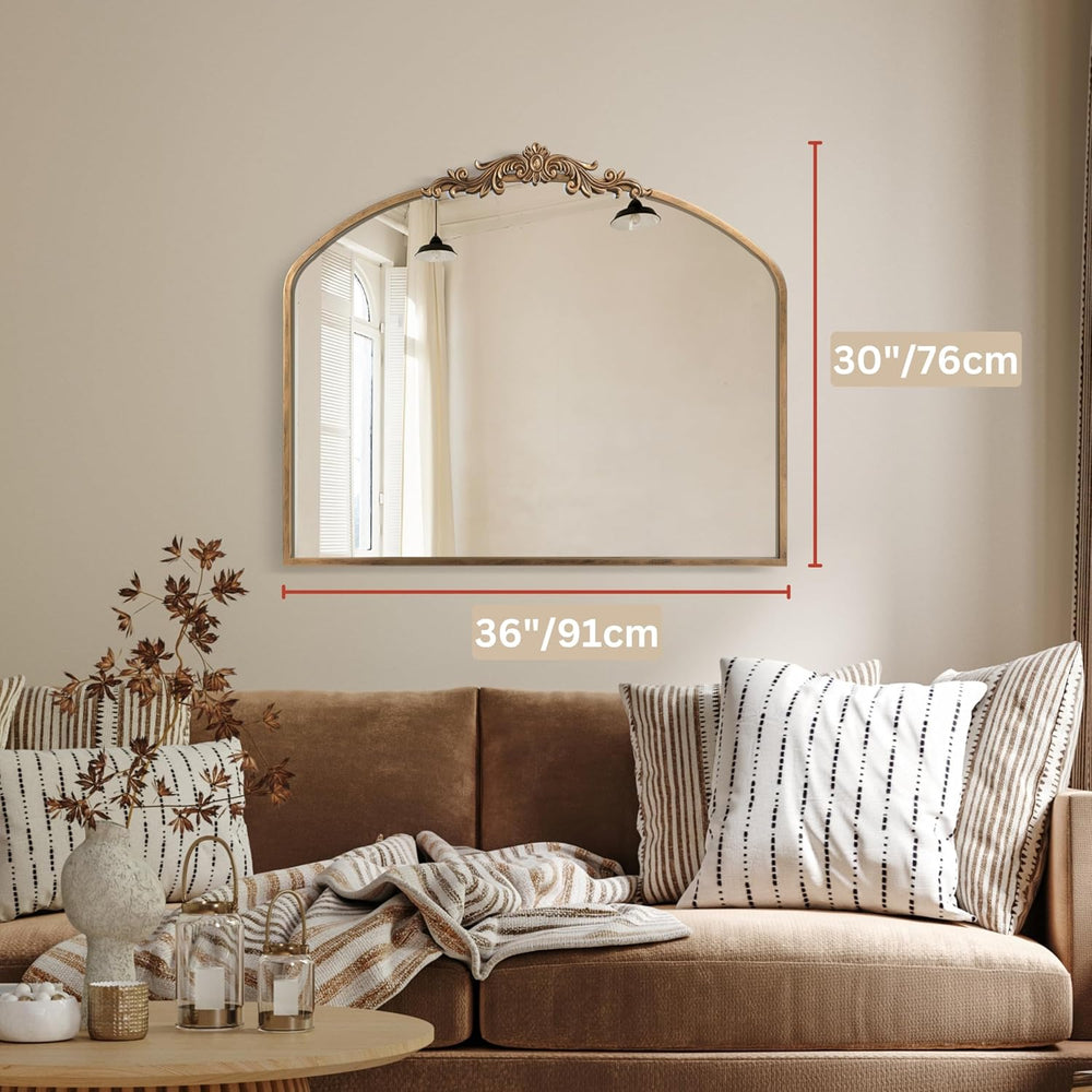 PERFNIQUE Vintage Mirror, 36" X 30" Gold Arched Antique Baroque Mirror