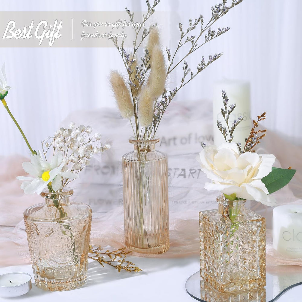 TBWIND 24pcs Amber Glass Bud Vases Set