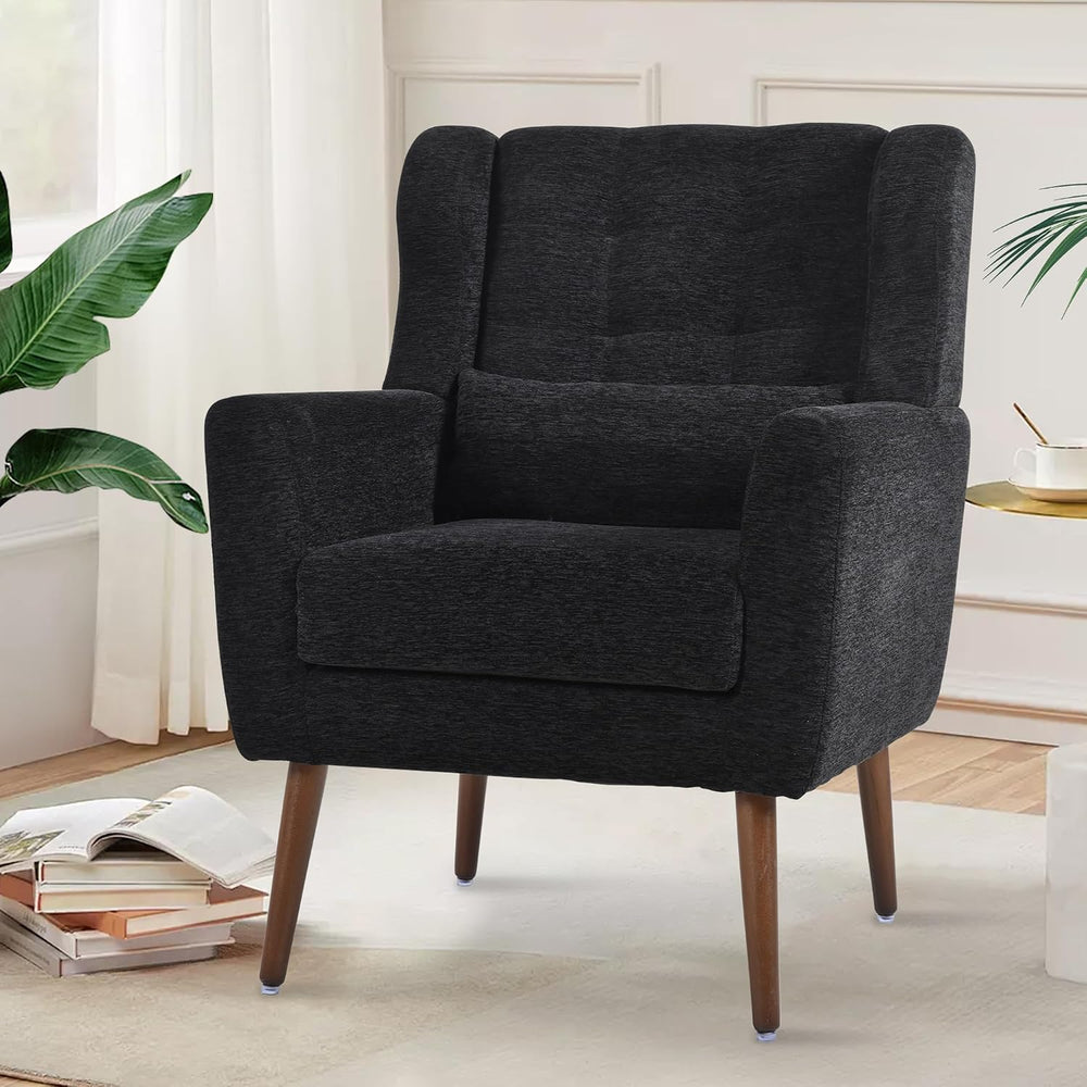 Modern Accent Chair, Upholstered Arm Chair with Waist Pillow, Single Sofa Cha...