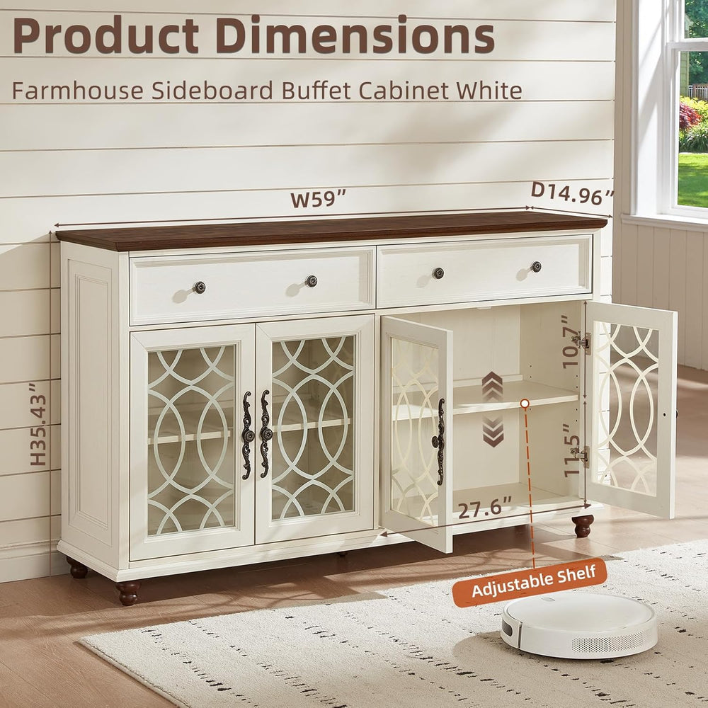 Joaxswe Farmhouse Sideboard Buffet Cabinet with Storage,59" Large Creden...