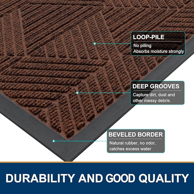 Smiry Front Door Mat Outside Entrance, Heavy Duty Sturdy Natural Rubber Doormat