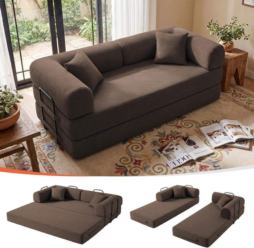 79" Memory Foam Sofa Bed, Convertible Futon Boneless Couch for Living Ro...
