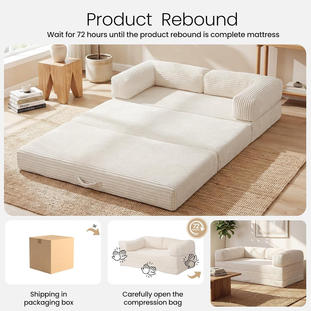 Erament Futon Sofa Bed Queen, Convertible Tri Folding Mattress Foldable with ...