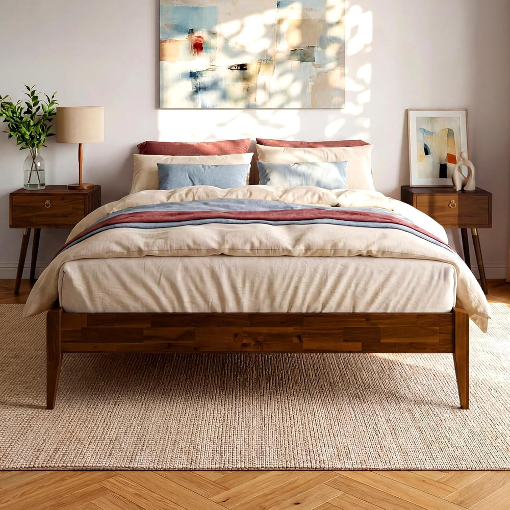Bme Dinkee 15-Inch Solid Wood Queen Platform Bed Frame - Japanese Joinery, Mi...