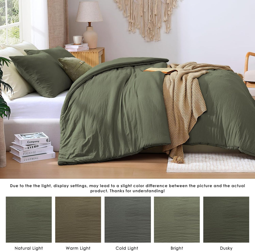 Queen Comforter Set-3 Pieces Soft Olive Green Comforters Queen Size Bedding