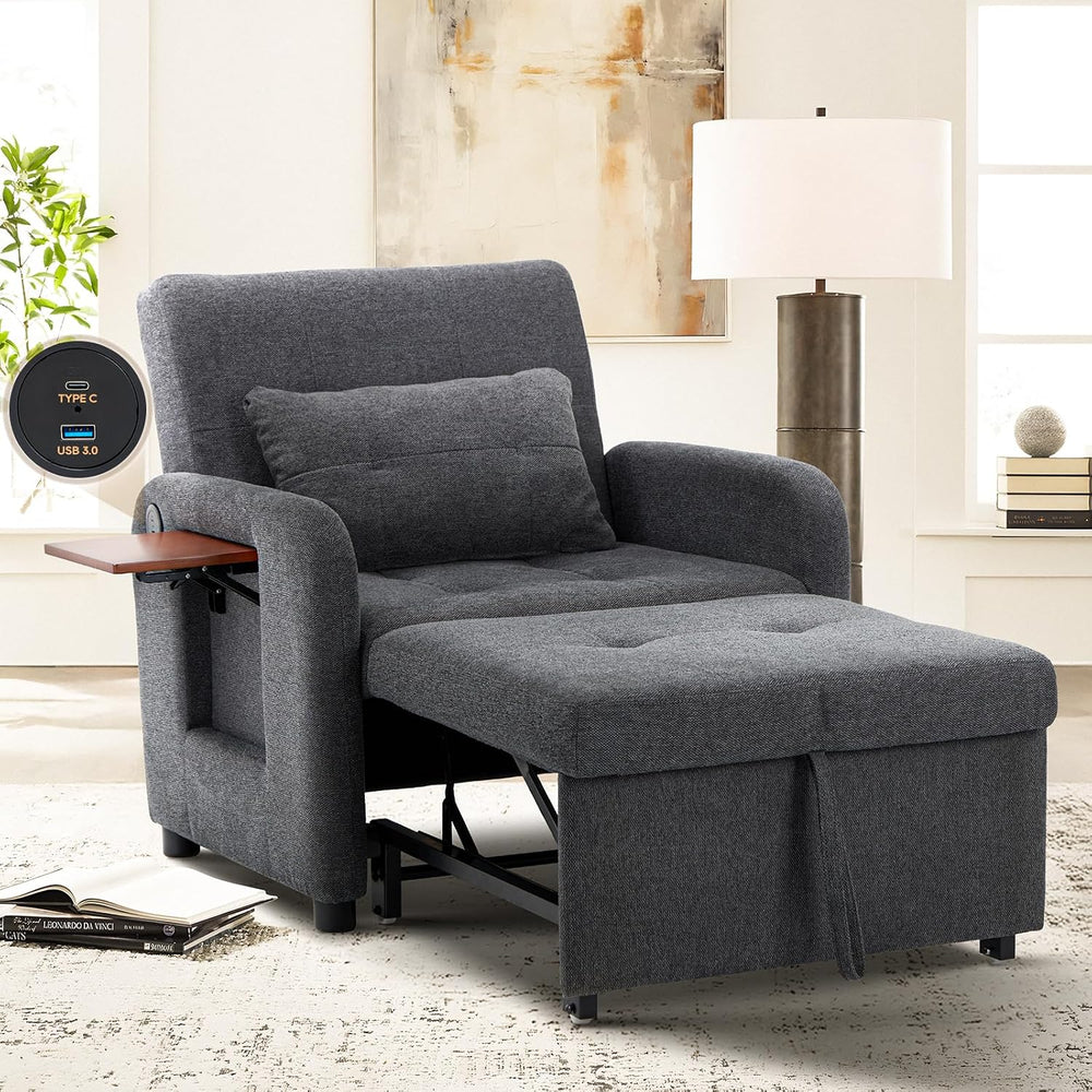 MALOL Convertible Chair-Fabric Sofa Bed, Single Sleeper Sofa, Dark Grey