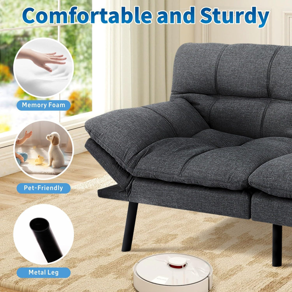 MUUEGM Futon Sofa Bed, 71" Convertible Linen Memory Foam Couch Bed, Mode...