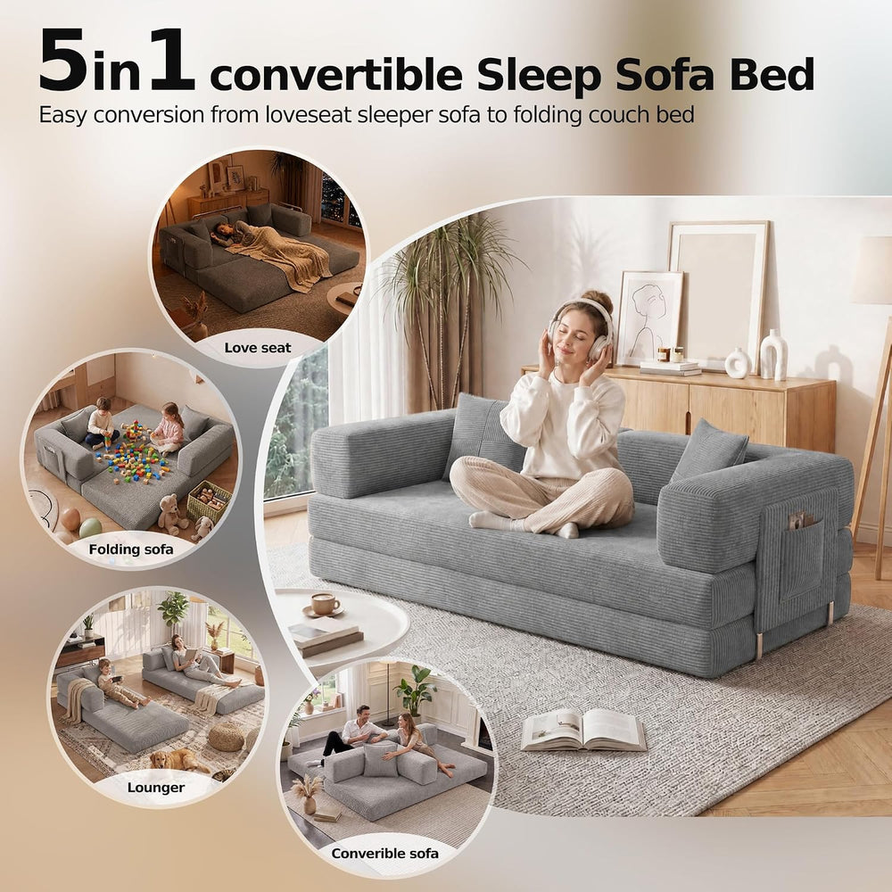77" Convertible Futon Sofa Bed, Boneless Floor Couch for Living Room