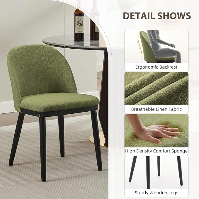 Upholstered Dining Chairs Set of 6,Modern Fabric Dinner Chairs with Wood Legs...