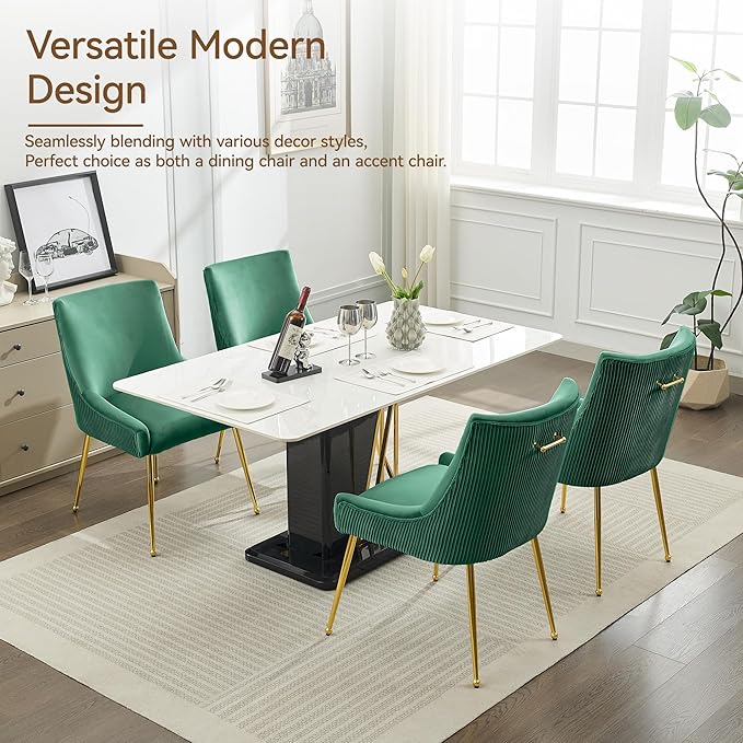 Velvet Dining Chairs Set of 2 Gold Legs,Upholstered Velvet Accent Chairs, Ple...