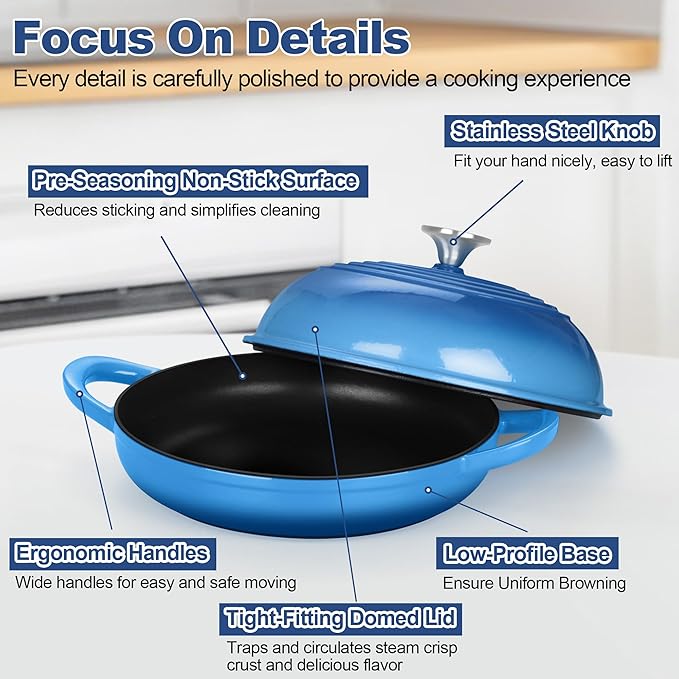 TeamFar Cast Iron Bread Dutch Oven, 6 Qt Enameled Dutch Oven Pot