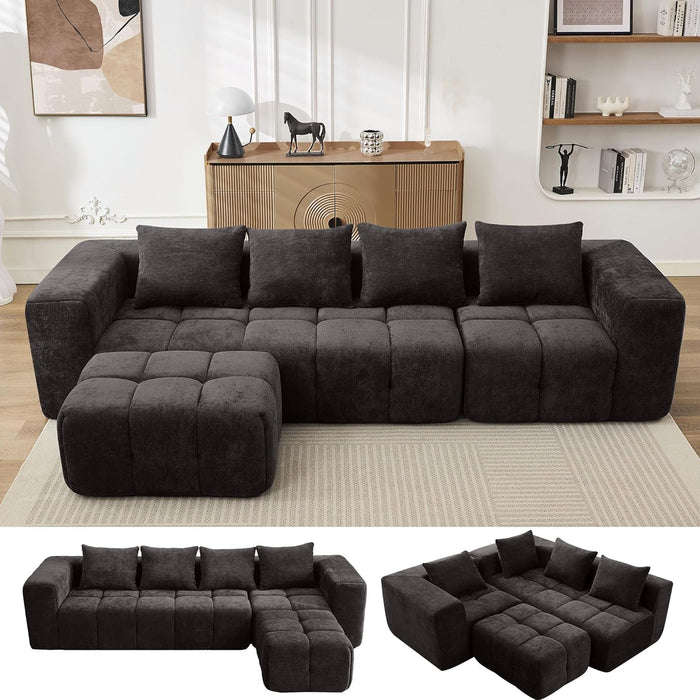 119" Boneless Couch, Cloud Sectional Couch with Deep Seat, High-Density Memory Foam and Chaise, Sectional L Shaped Sofa, Boneless Couches for Living Room, No Assembly Required Tufted Sofa, Dark Grey
