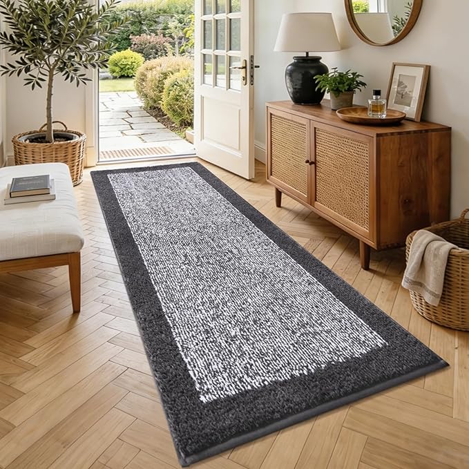 70x24 Long Bathroom Rugs Washable Non Slip, Dark Grey Bath Mat