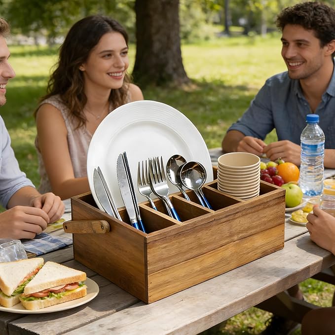 VaeFae Acacia Silverware Caddy