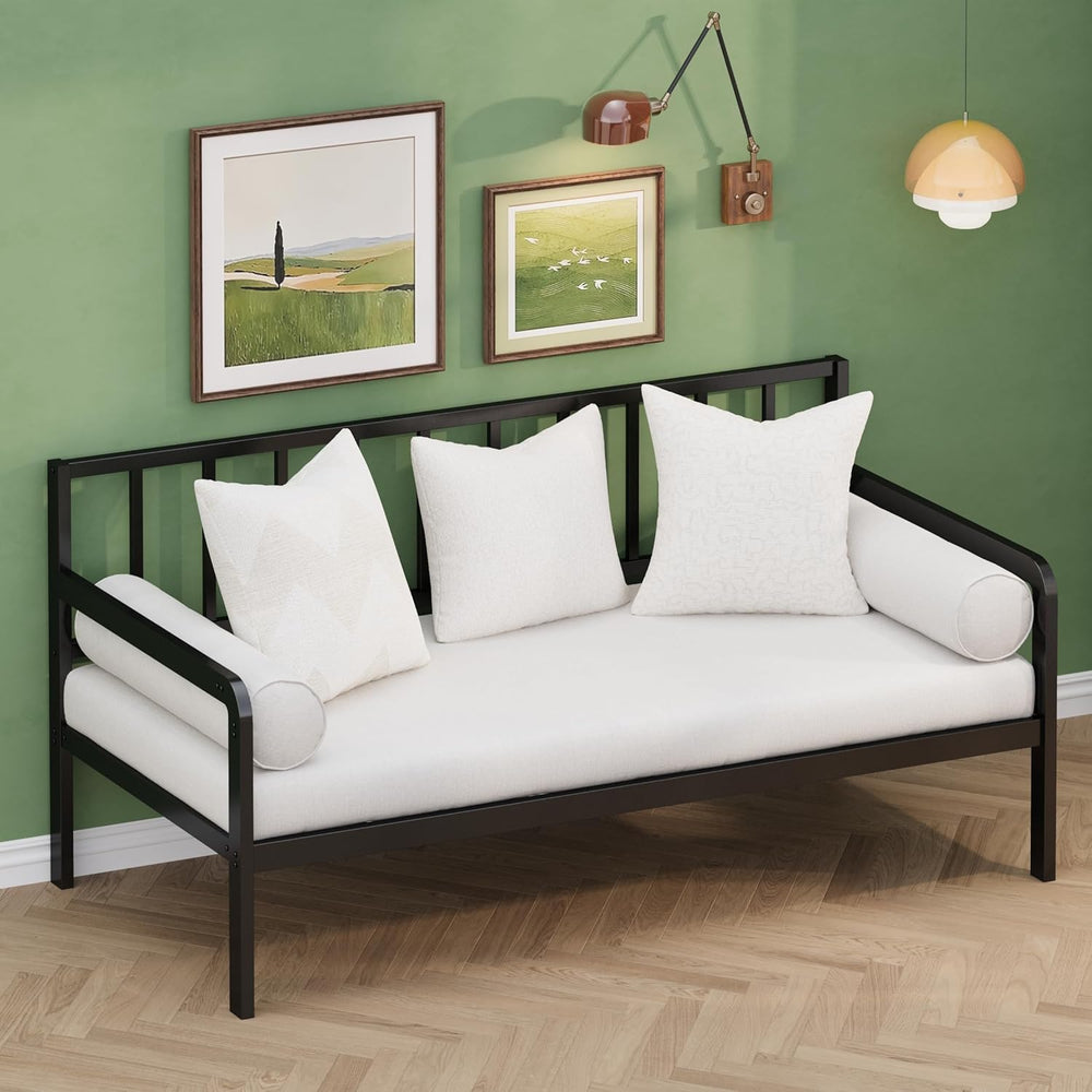 Lutown-Teen Twin Daybed Frame, Metal DayBeds, Heavy-Duty Steel Slats, Black