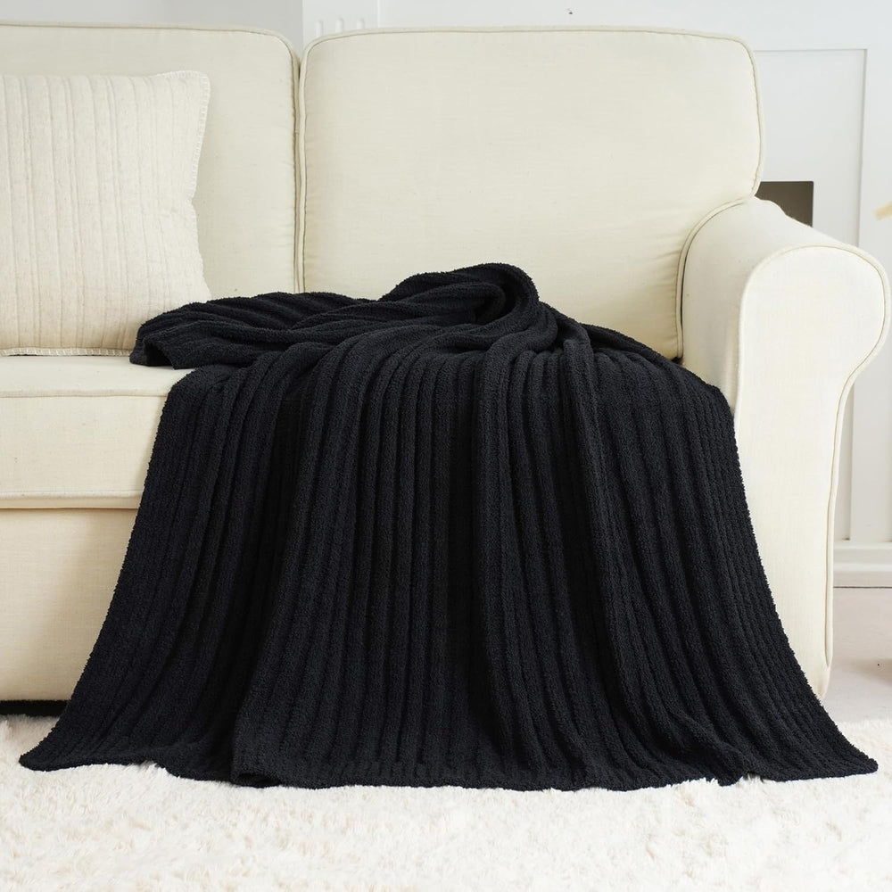 Battilo Black Throw Blanket for Couch, Soft Chenille Throw Blanket, 50"x...