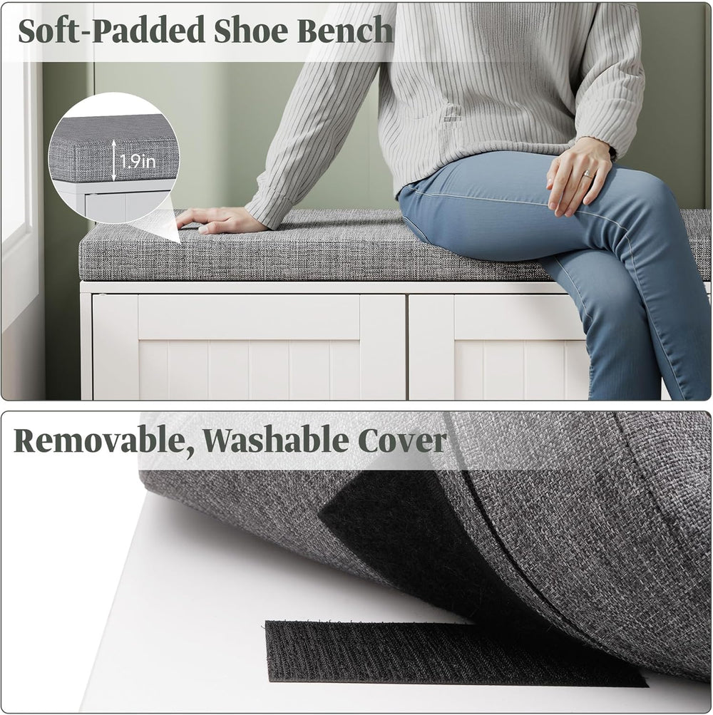 Turosur Shoe Storage Bench with Cabinet, 3-Tier Entryway Bench with Padded Se...