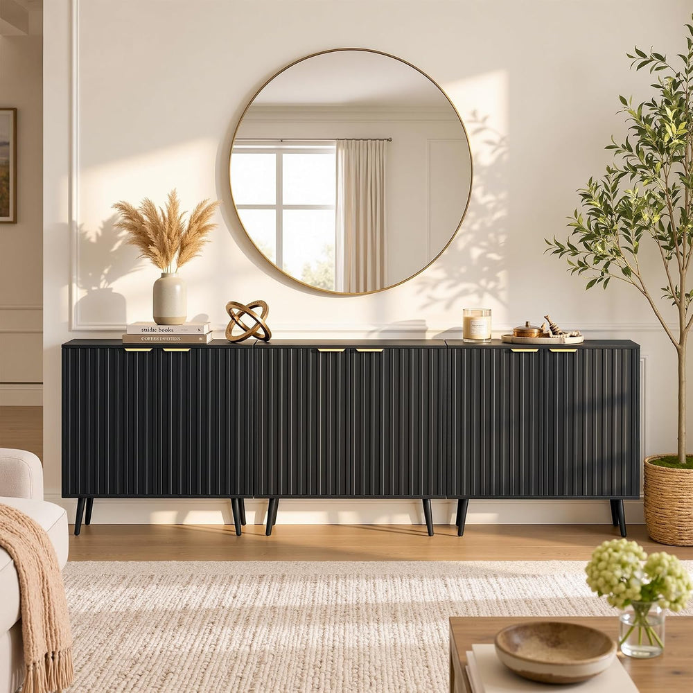 Vrullu Modern Storage Cabinet, Black Sideboard and Buffet Storage, Wood Accen...
