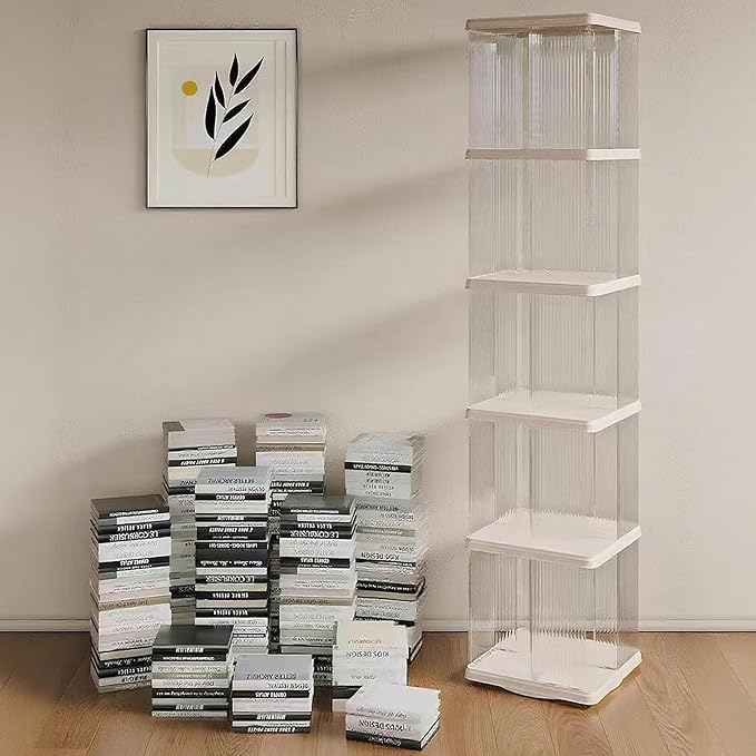 Rotating Bookshelf Tower, 360-Degree rotating bookshelves , Small-Space Corner Spinning Bookshelf , Revolving Bookcase Suitable for Bedrooms, Living Rooms, Studies and Offices (Rectangular,White)