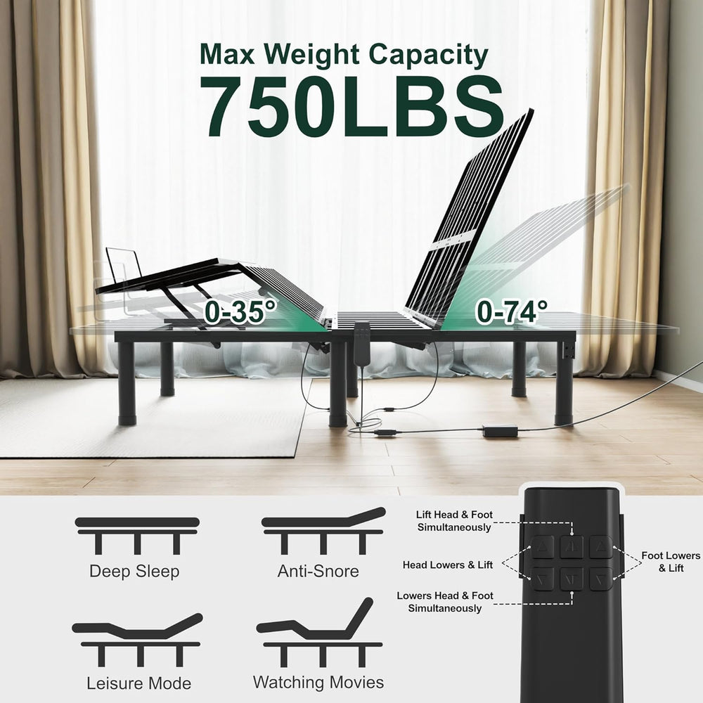 SunsGrove Full Adjustable Bed Frame, Wired Remote Control, Independent Head a...