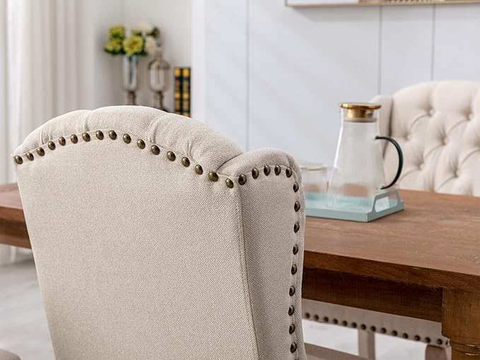 Upholstered Dining Chairs Set of 2 for Kitchen and Dining Room Farmhouse Fabr...