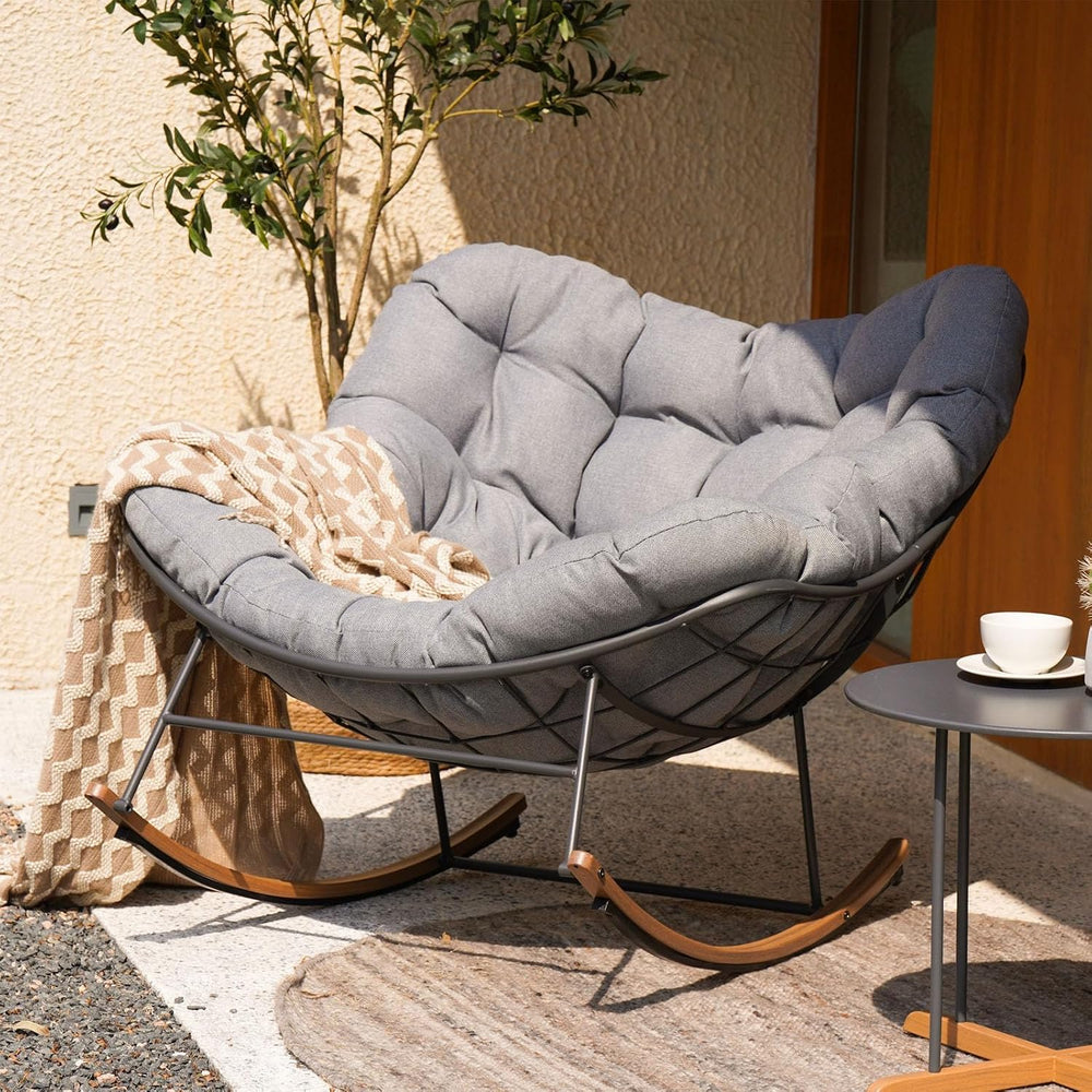 Grand patio Outdoor Papasan Rocking Chair with Thick Cushion, Grey