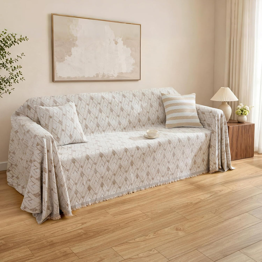 Carriediosa Farmhouse Diamond Pattern Chenille Couch Cover for Sofa 91x134