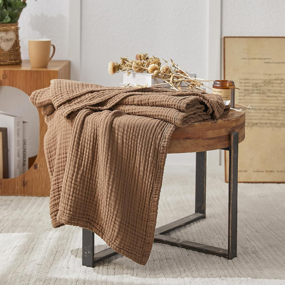 EMME Muslin Blankets for Adults Large Throw Blanket Couch Brown 50" x 71...