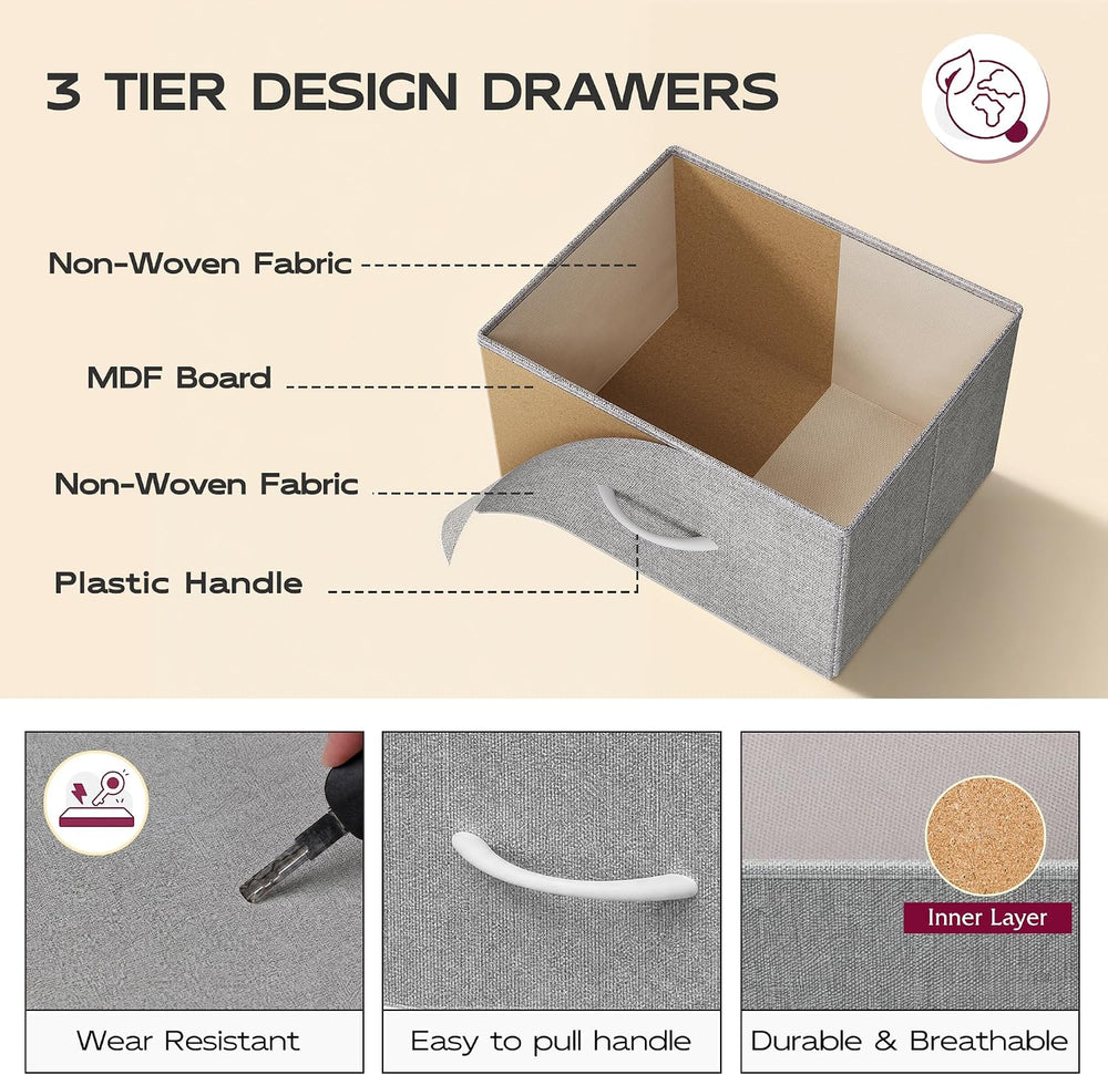 WLIVE Dresser for Bedroom, Wide Dresser with 5 Fabric Drawers, Light Grey