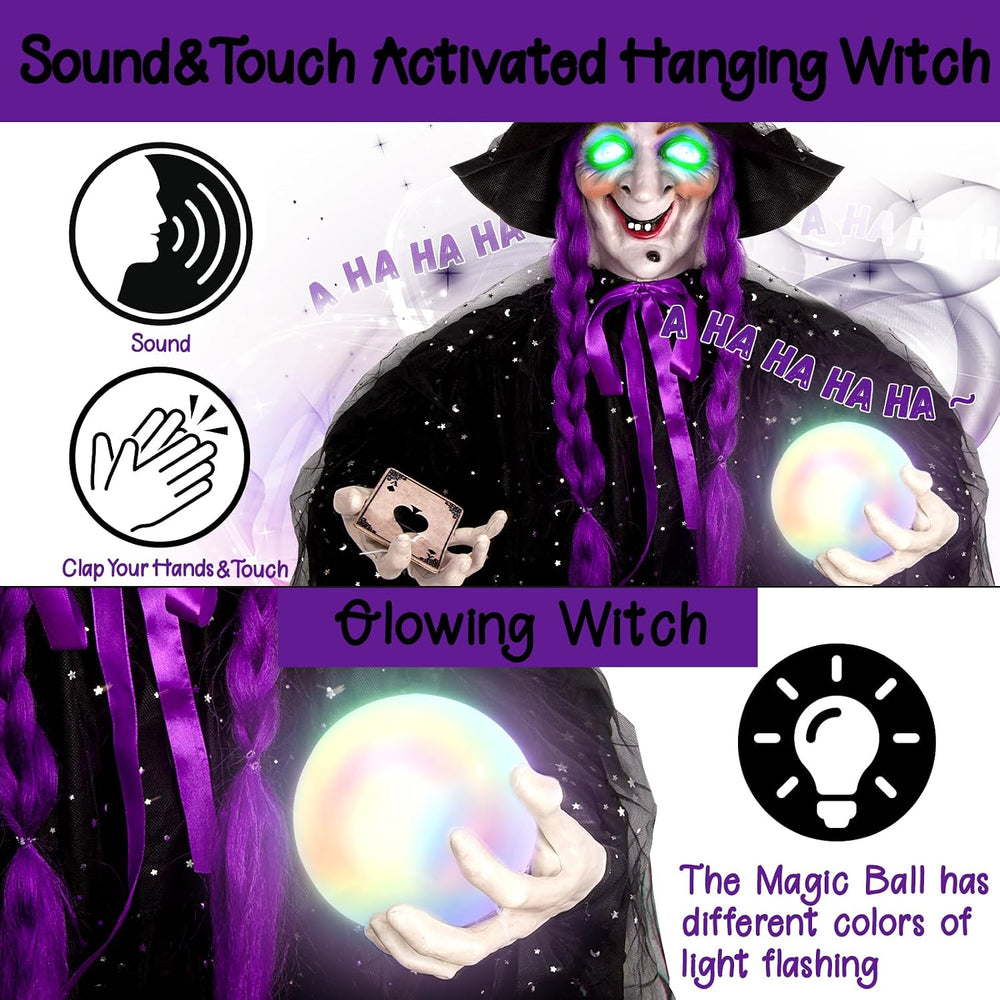 71โ Halloween Hanging Talking Animatronics Witch with Sound Activated