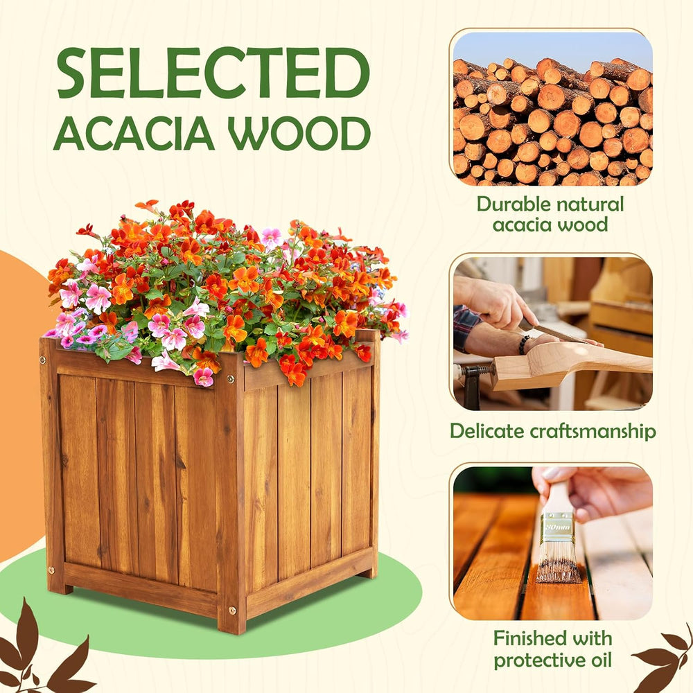 Idzo Hardwood Outdoor Flower Box, Durable Acacia Wood Flower Boxes for Outdoo...