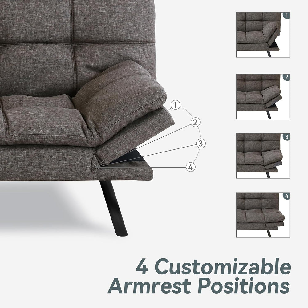Futon Sofa Bed Convertible Couch, Grey Linen Sofa Bed