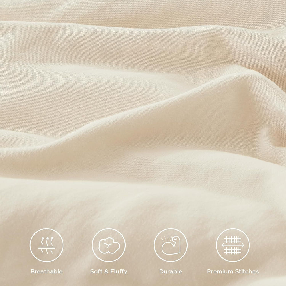 Andency Beige Ruffle Comforter Set King, 3 Pieces Solid Bedding