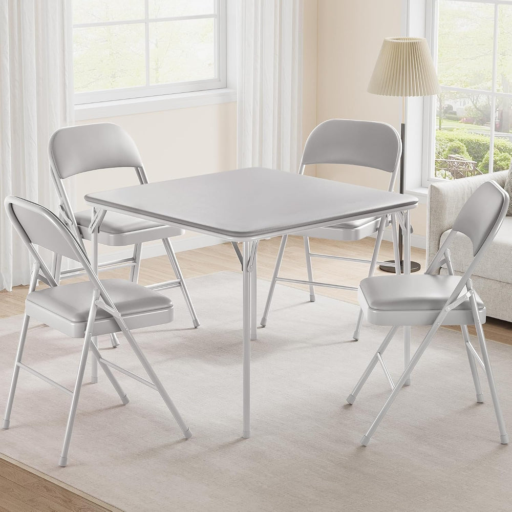 Folding Portable Card Table and Foldable Chair Set of 5, Pu Upholstered Folda...