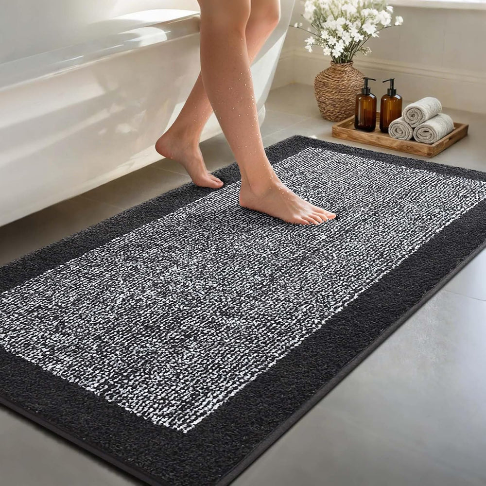 70x24 Long Bathroom Rugs Washable Non Slip, Dark Grey Bath Mat