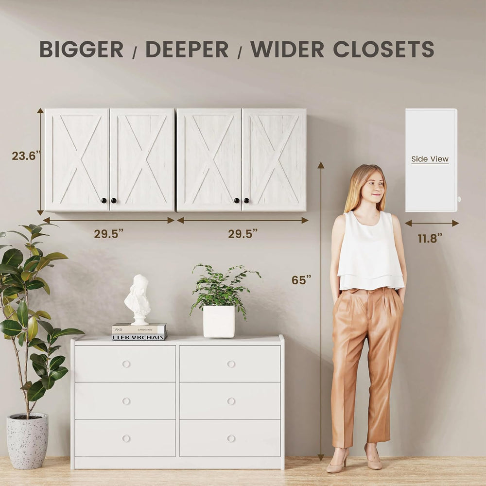 Furnaza Farmhouse 60" W Large Wall Cabinets with Adjustable Shelf | Uppe...