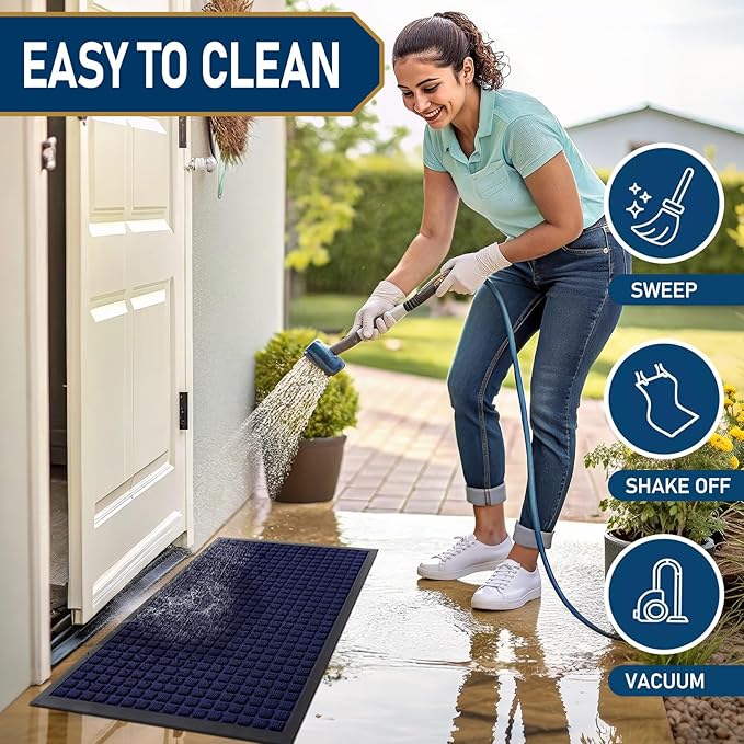 Smiry Front Door Mat Outside Entrance, Heavy Duty Natural Rubber Doormat