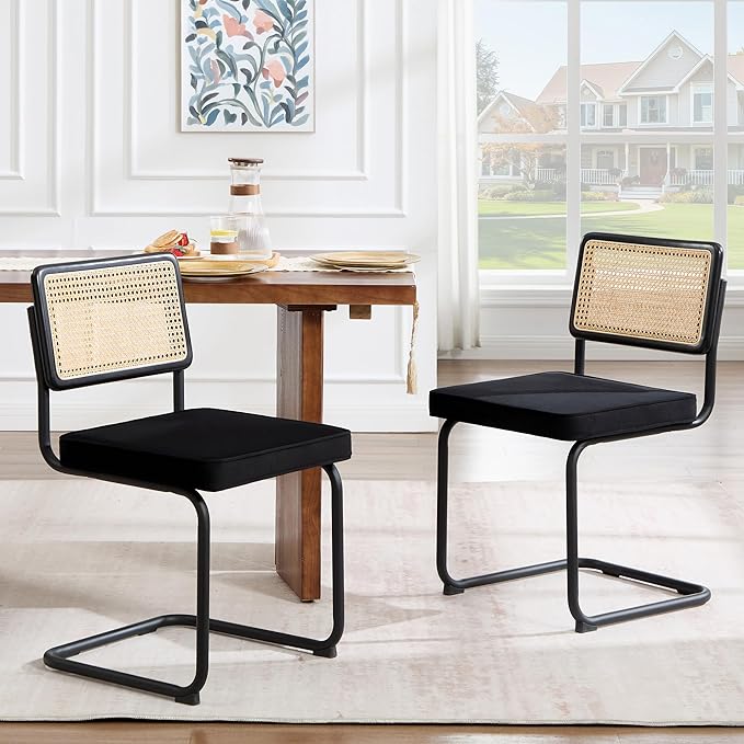 Zesthouse Natural Rattan Dining Chairs Set of 4, Modern Dining Room Chairs wi...