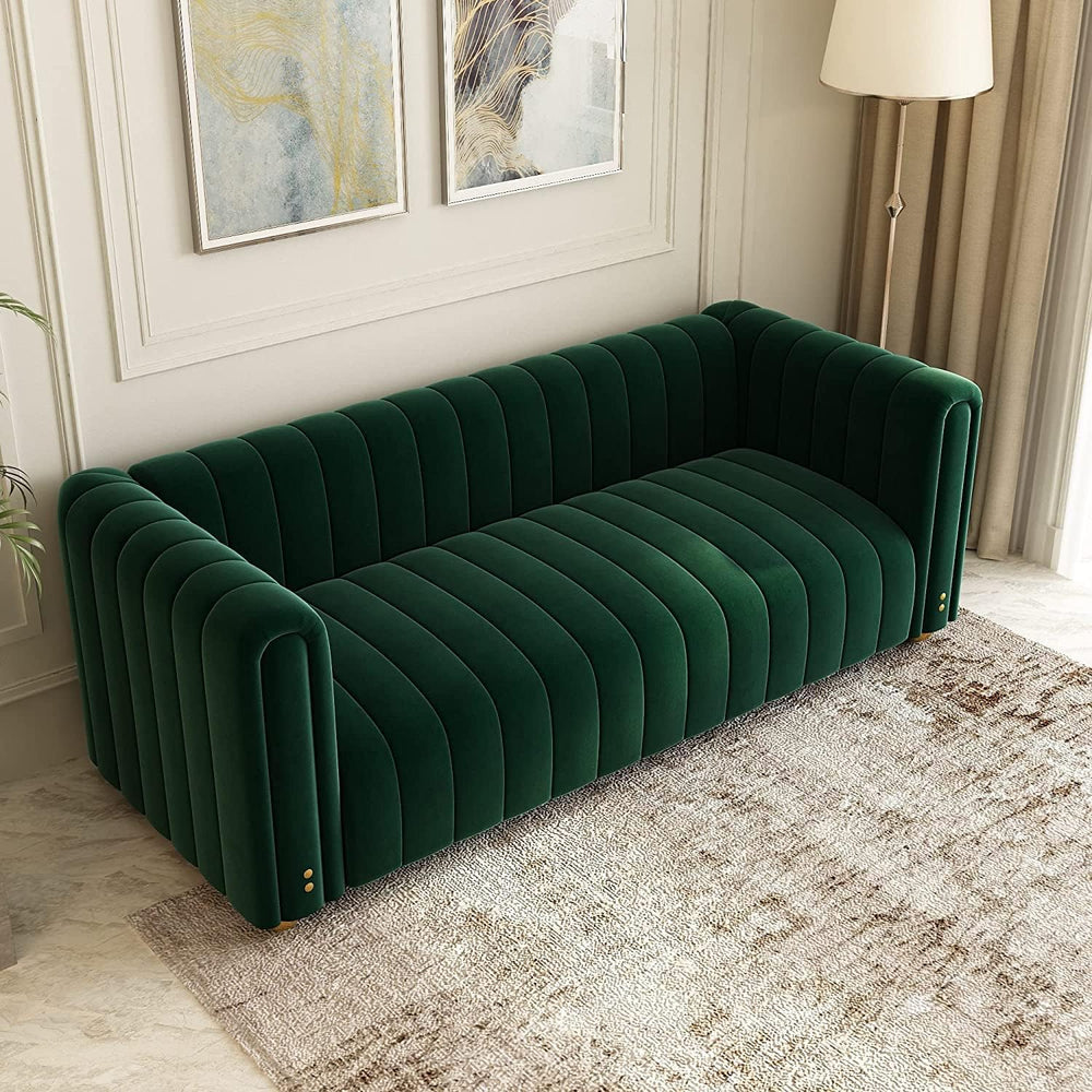 Green Velvet Couch Sofa Loveseat, 81.3 Wide Mid Century Modern Couch Small Sp...