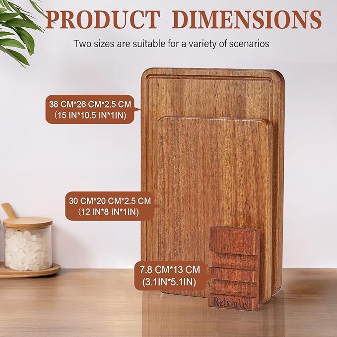 Solid Teak Wood Cutting Board Set One Piece Non Glued Large Thick Crack