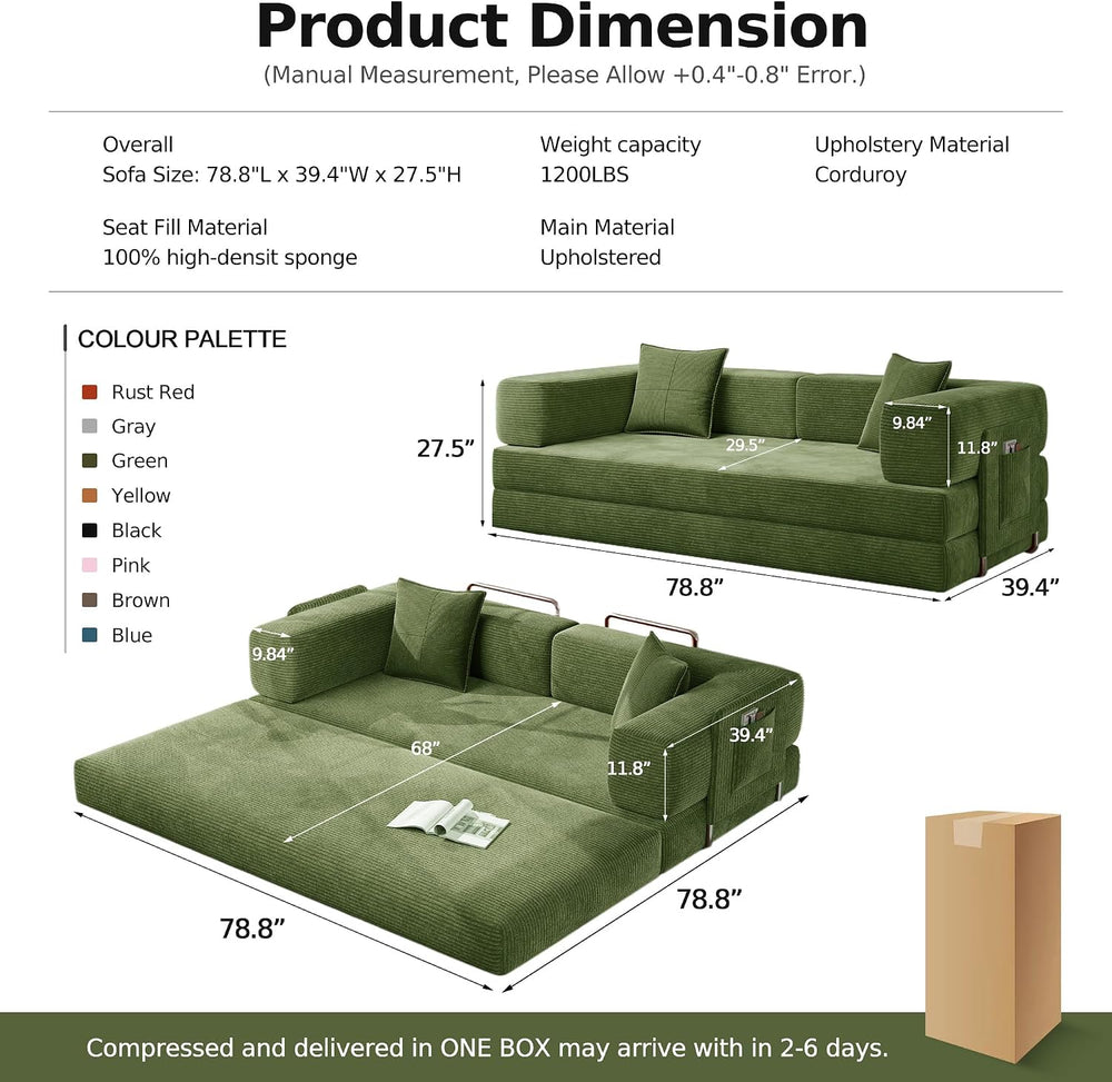 MoonSpeak 78.8'' Futon Sofa Bed, Boneless Couches for Living Room
