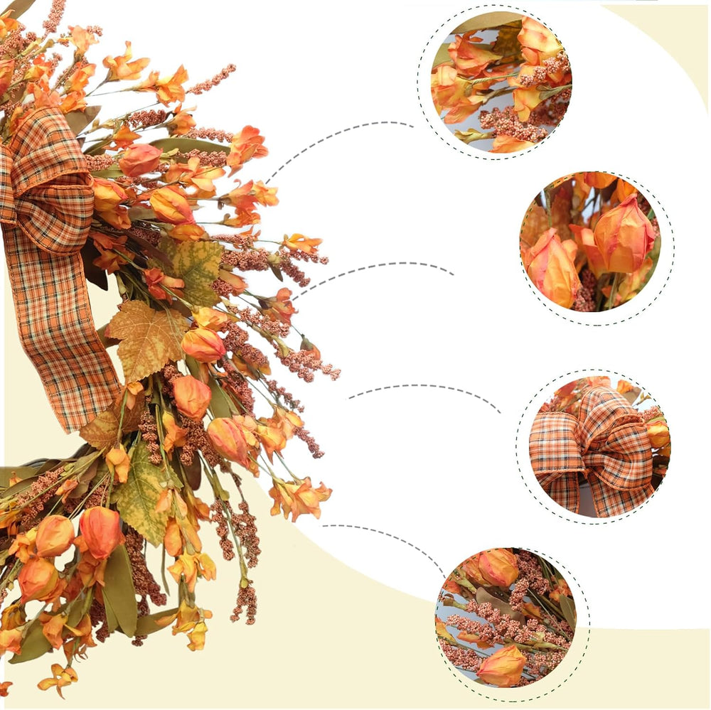 Idyllic 18 Inches Artificial Fall Wreath, Autumn Decoration with Berries &...