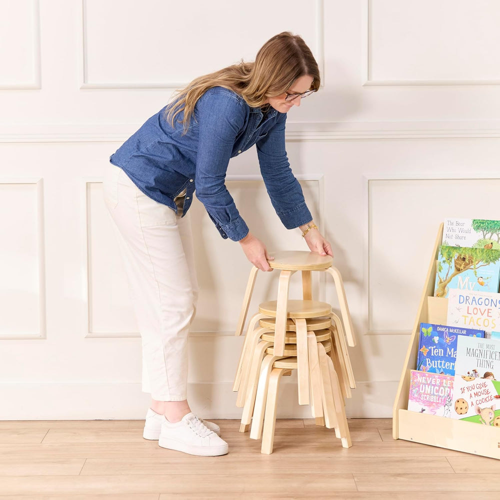 ECR4Kids Bentwood Stackable Stools, 12in Seat Height, Classroom Furniture, Na...